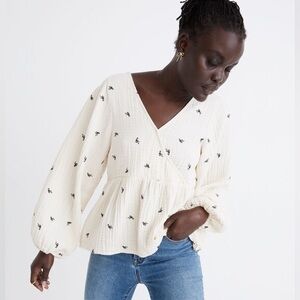 Madewell  Lightspun Peplum Wrap Top in Tiny Bows